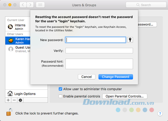 Thay đổi mật khẩu từ tài khoản khác