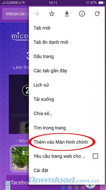 Thêm vào màn hình chính