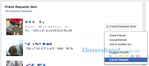 Hủy yêu cầu bạn bè