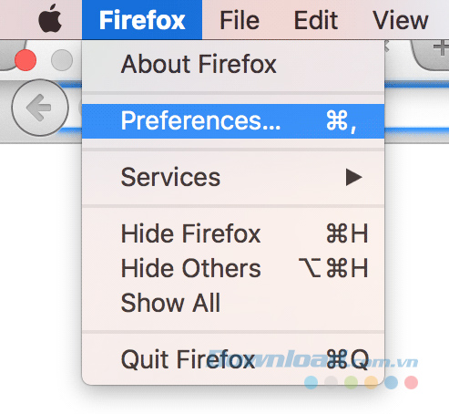 Mở Firefox Settings