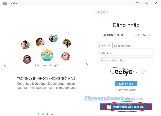 Đăng nhập Zalo bằng Facebook