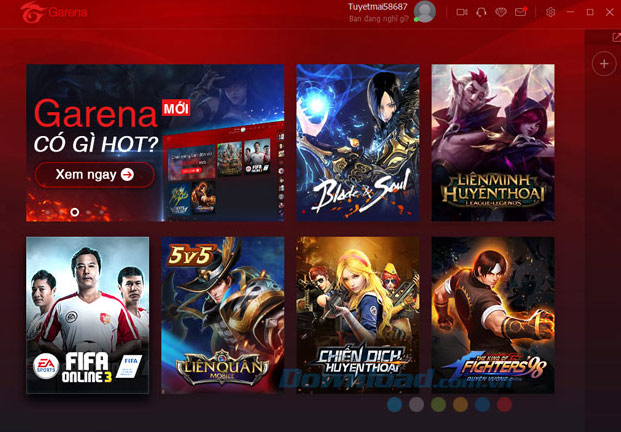 Giao diện phần mềm Garena