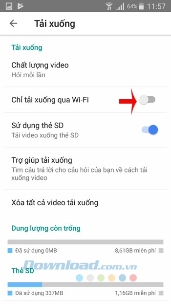 Tải xuống xuống khi có Wifi