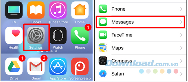 Mở ứng dụng Settings > Messages