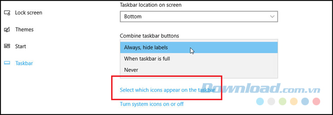 Select which icons appear on the taskbar.