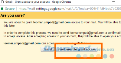 Send email to grant access