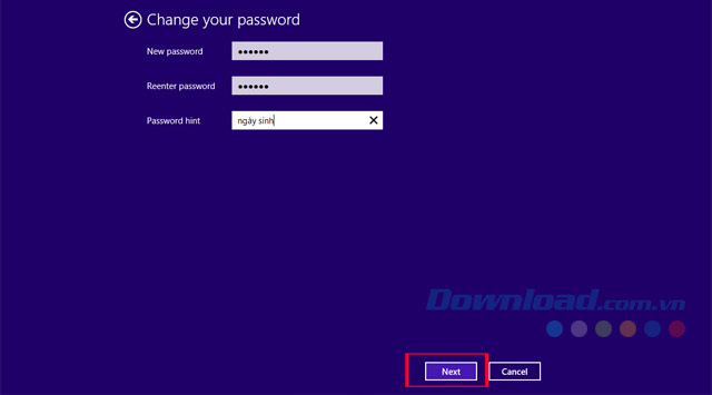 Đổi mật khẩu win 8