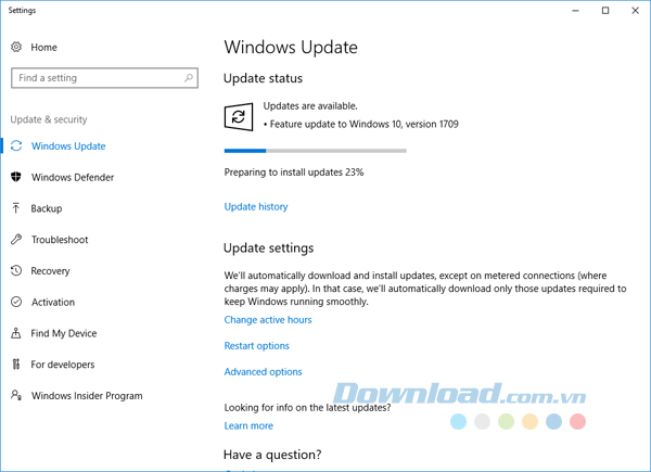 Cài đặt Fall Creators Update thông qua Windows Update