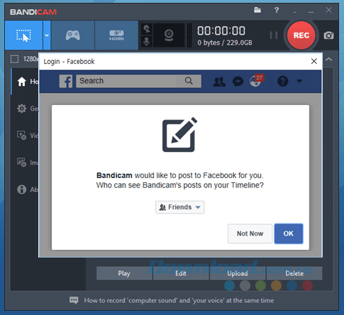 Kết nối Bandicam với tài khoản Facebook