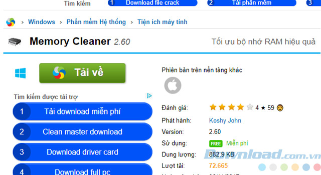 Tối ưu hóa RAM máy tính với phần mềm Memory Cleaner