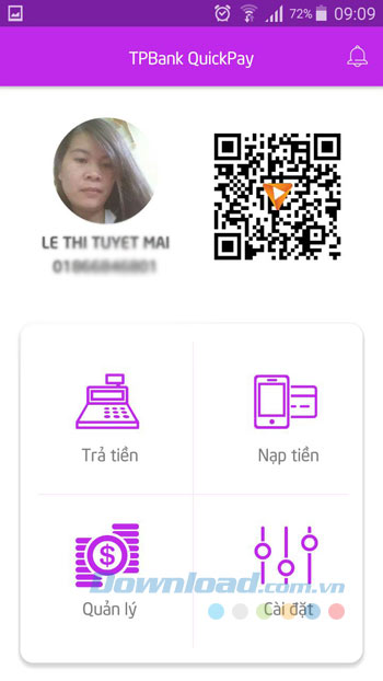 Giao diện chính TPBank QuickPay