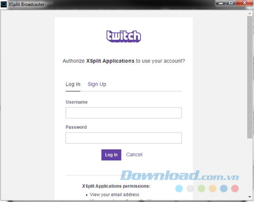 Chọn Authorize và đăng nhập với tài khoàn Twitch