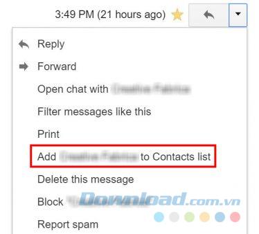 Thêm liên lạc mới từ một thư Gmail