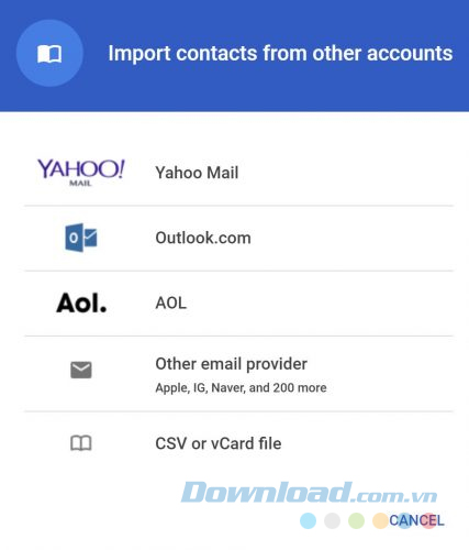 Xuất nhiều liên lạc vào Gmail