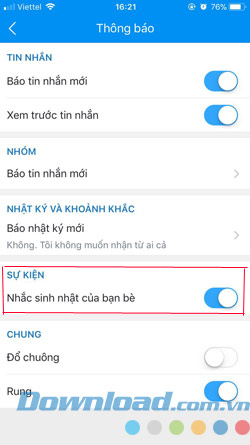 Tắt thông báo Zalo