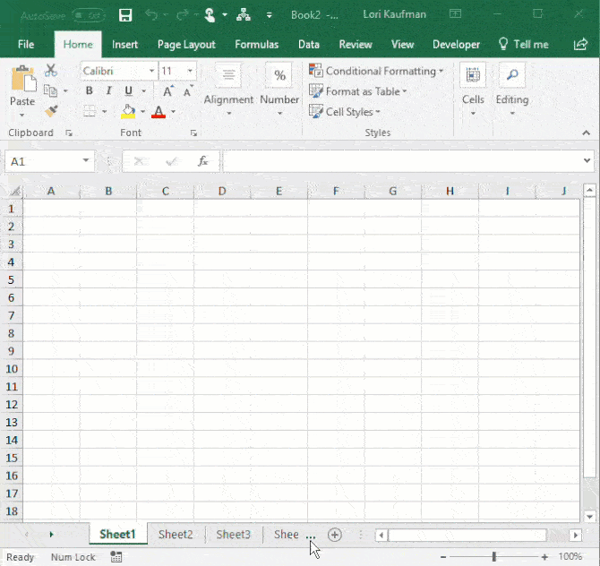 Cuộn qua các Sheet trên Excel