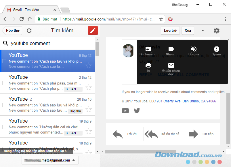 Lưu trữ, xóa, gán nhãn... cho email trên Gmail Offline