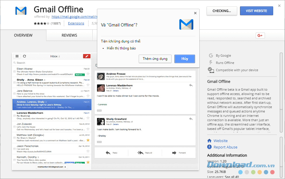 Cài đặt Add-on Gmail Offline lên Google Chrome