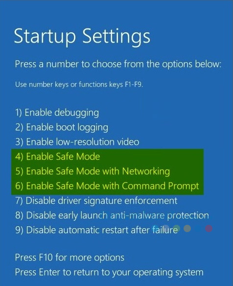 Các tùy chọn vào Safe mode