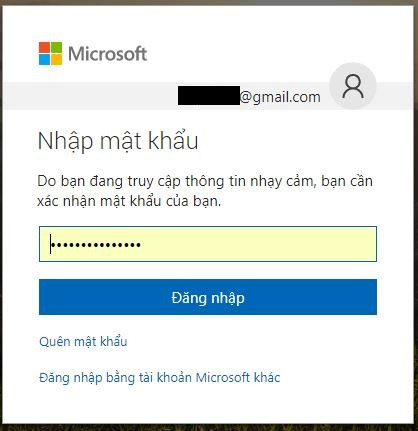 Đăng nhập tài khoản Microsoft 