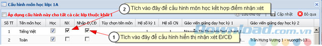 Cấu hình môn học cho cấp 1