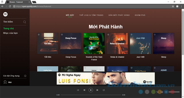 Spotify interface on the Web