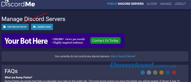 Cách thêm server trên Discord vào Discord.me