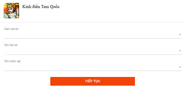 Chọn server và tên nhân vật