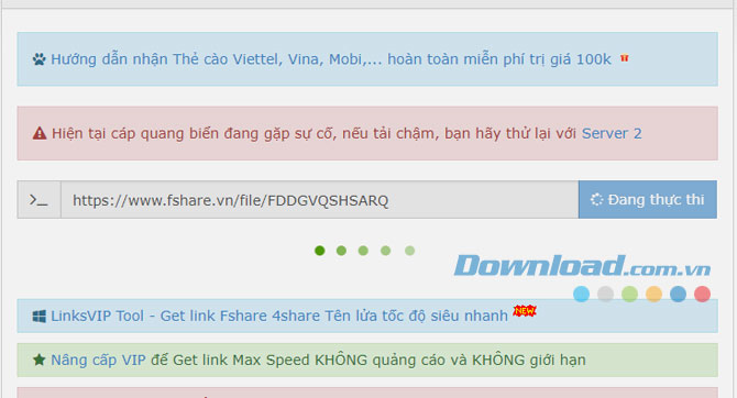 Chờ Link VIP thực hiện việc Get link Fshare để lấy file thành công