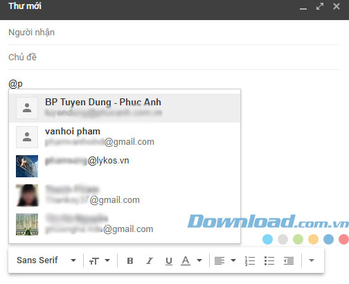 Cách chèn thêm người nhận trong Gmail bằng cách gõ &quot&quot