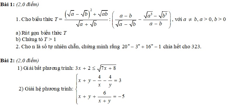 Đề thi tuyển sinh vào lớp 10 chuyên Toán