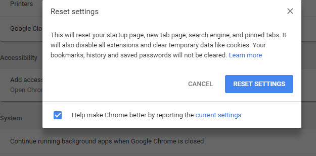 Reset chrome