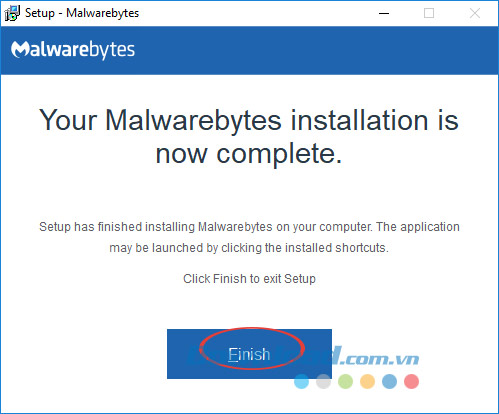 Kết thúc cài đặt Malwarebytes Anti-Malware