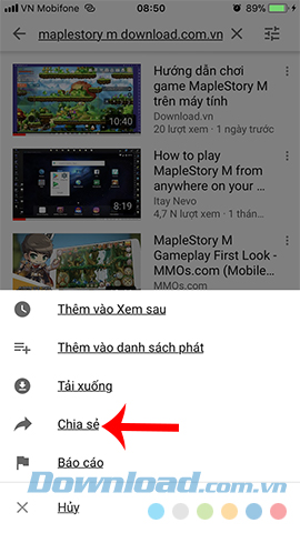 Chọn chia sẻ video Youtube