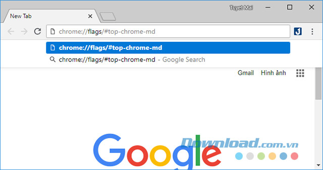 Nhập chrome://flags/#top-chrome-md