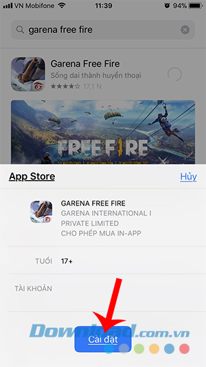 Cài đặt game sinh tồn Garena Free Fire trên iPhone