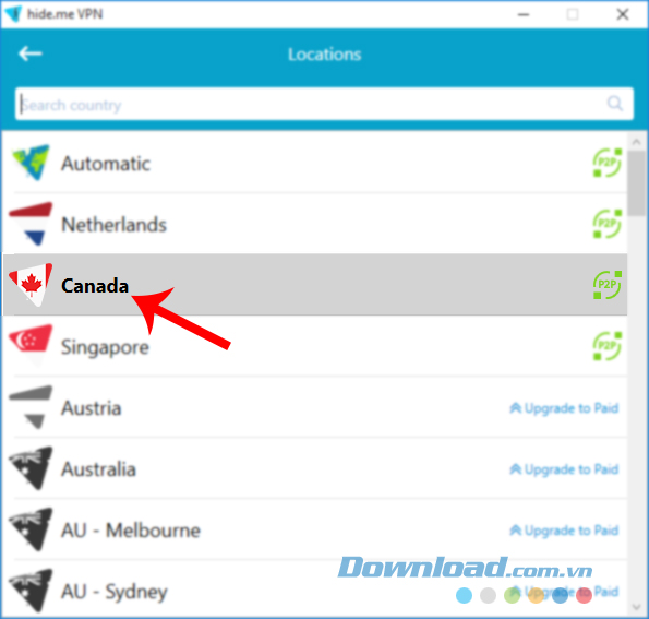 Chuyển vùng VPN sang Canada