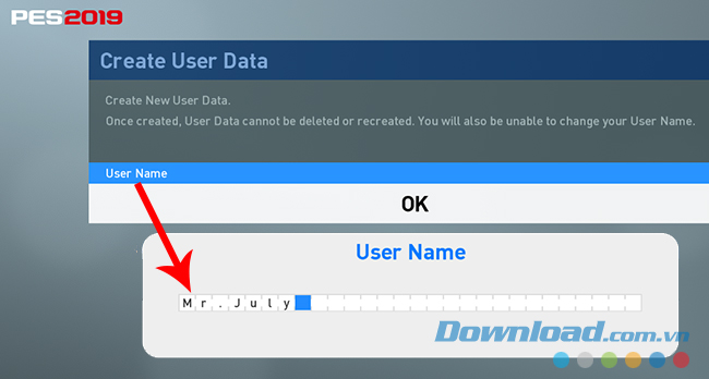 Đặt tên để vào chơi game Pro evolution soccer 2019