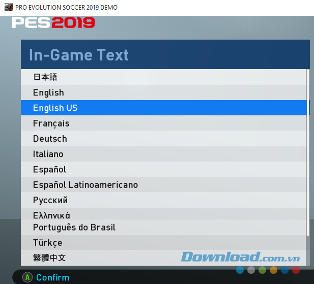 Chọn ngôn ngữ chơi game PES 2019