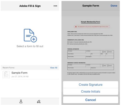 Ứng dụng Adobe Fill & Sign cho iOS