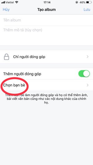 Chọn bạn bè cùng quản lý Album
