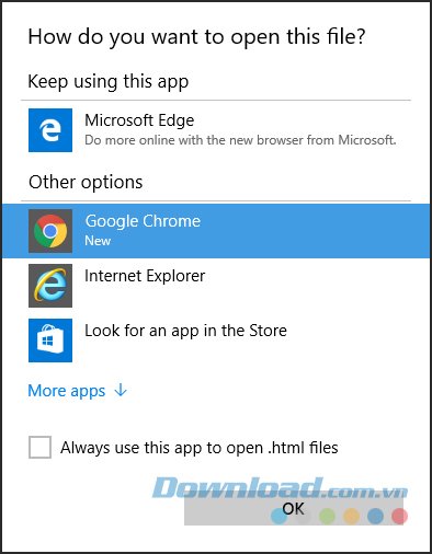 Mở file bằng Chrome