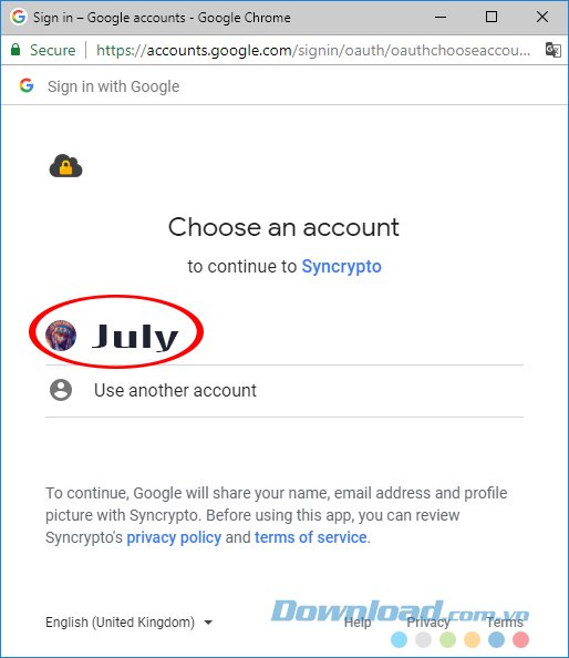 Chọn tài khoản Google