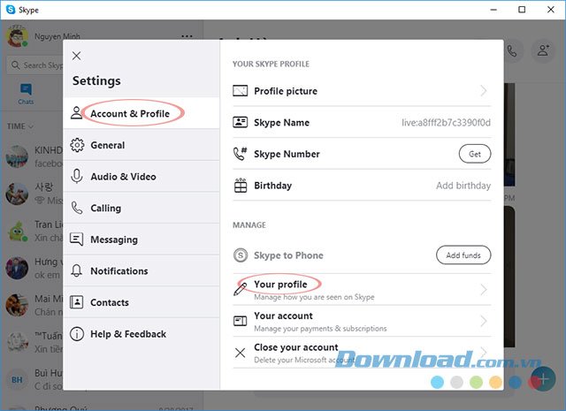 Your Profile của Skype