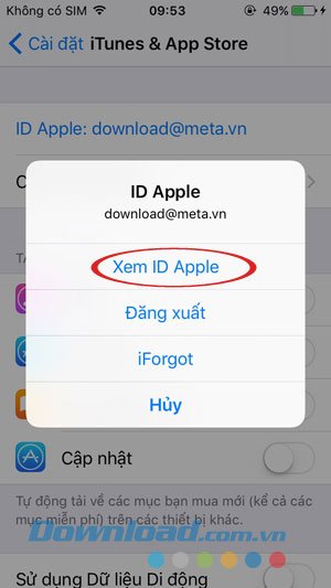 Xem tài khoản ID Apple