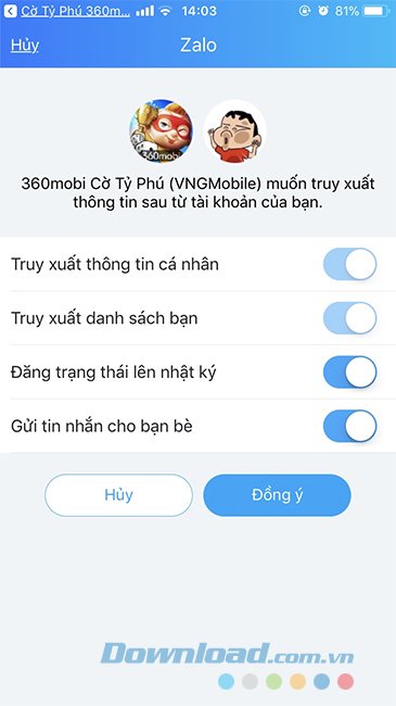 Cho phép game truy cập