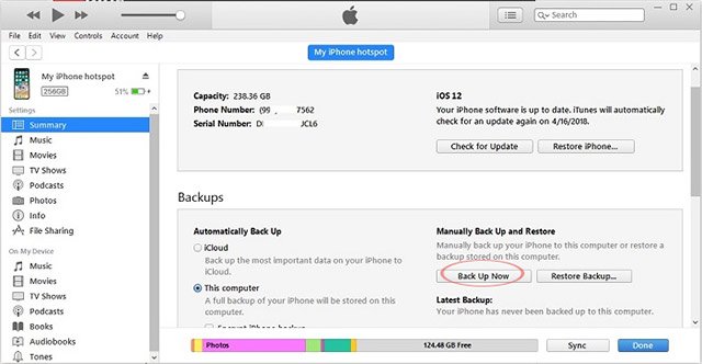 Backup dữ liệu trước khi nâng cấp iOS 12