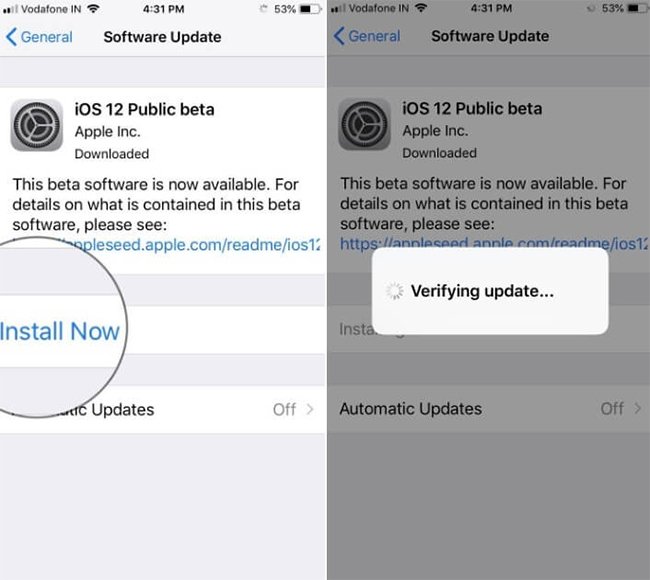 Verifying Update iOS 12