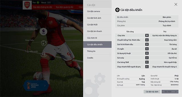 Các phím điều khiển mặc định trong FIFA Online 4