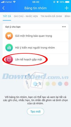 Zalo Lịch hẹn